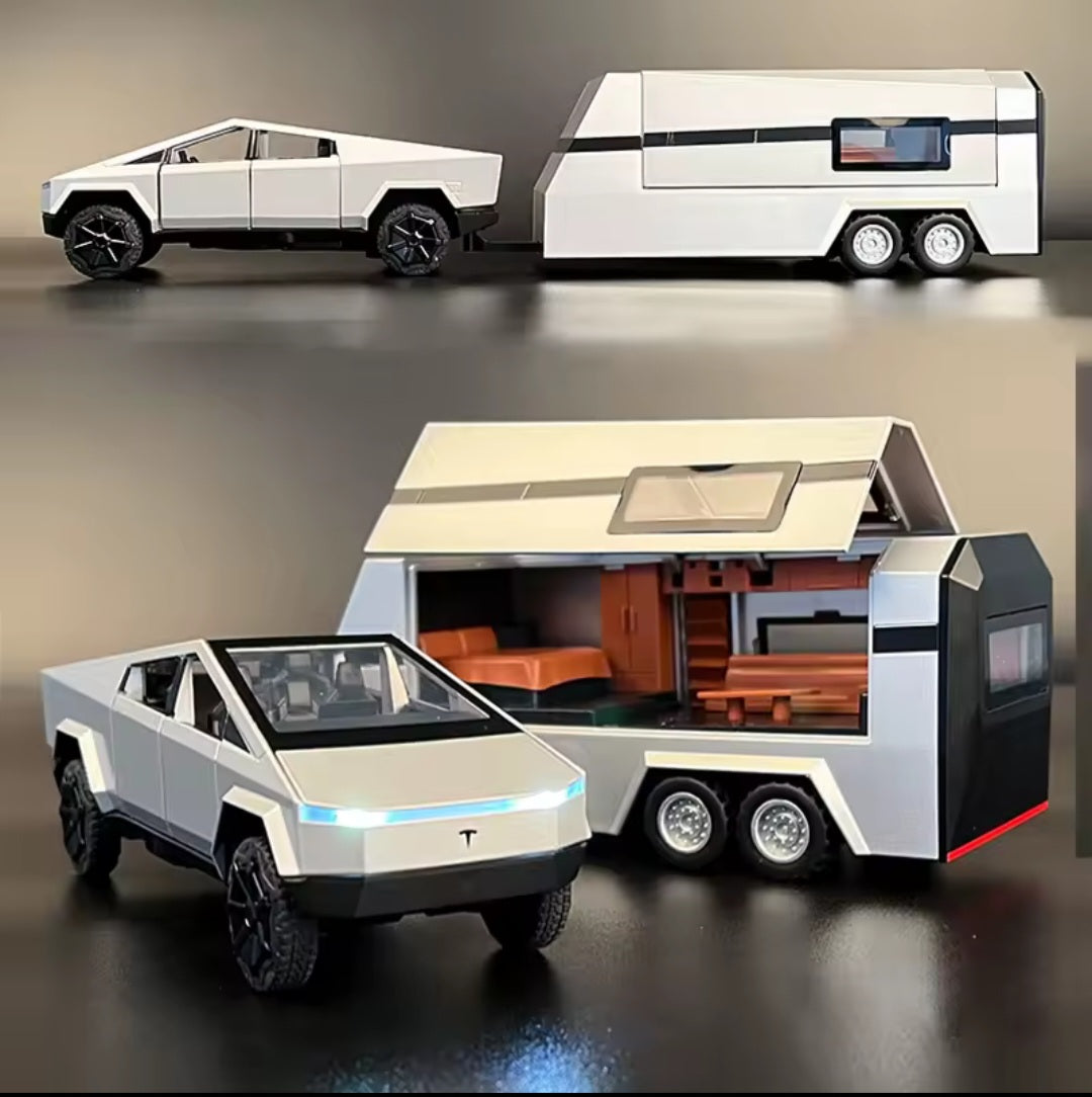 1:32 Cyber toy truck Model Y Trailer Car Alloy Diecasts & Toy Vehicles Metal Toy Car Model Sound and light Collection Kids Toy