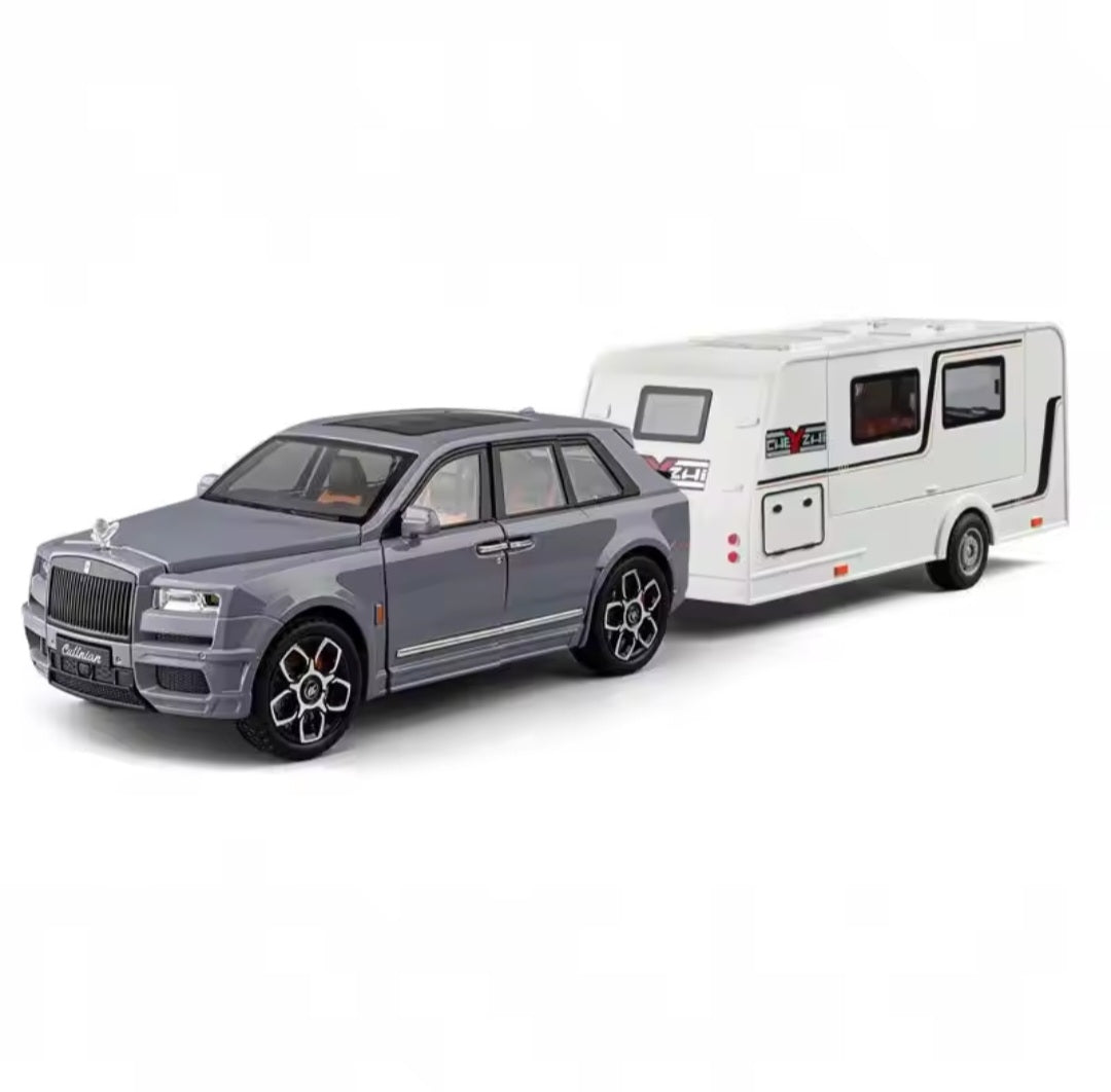 1/20 Cullinan SUV Alloy Trailer RV Car Model Diecast Metal Camper Van Motorhome Touring Car Vehicles Model Sound Light Kids Gift