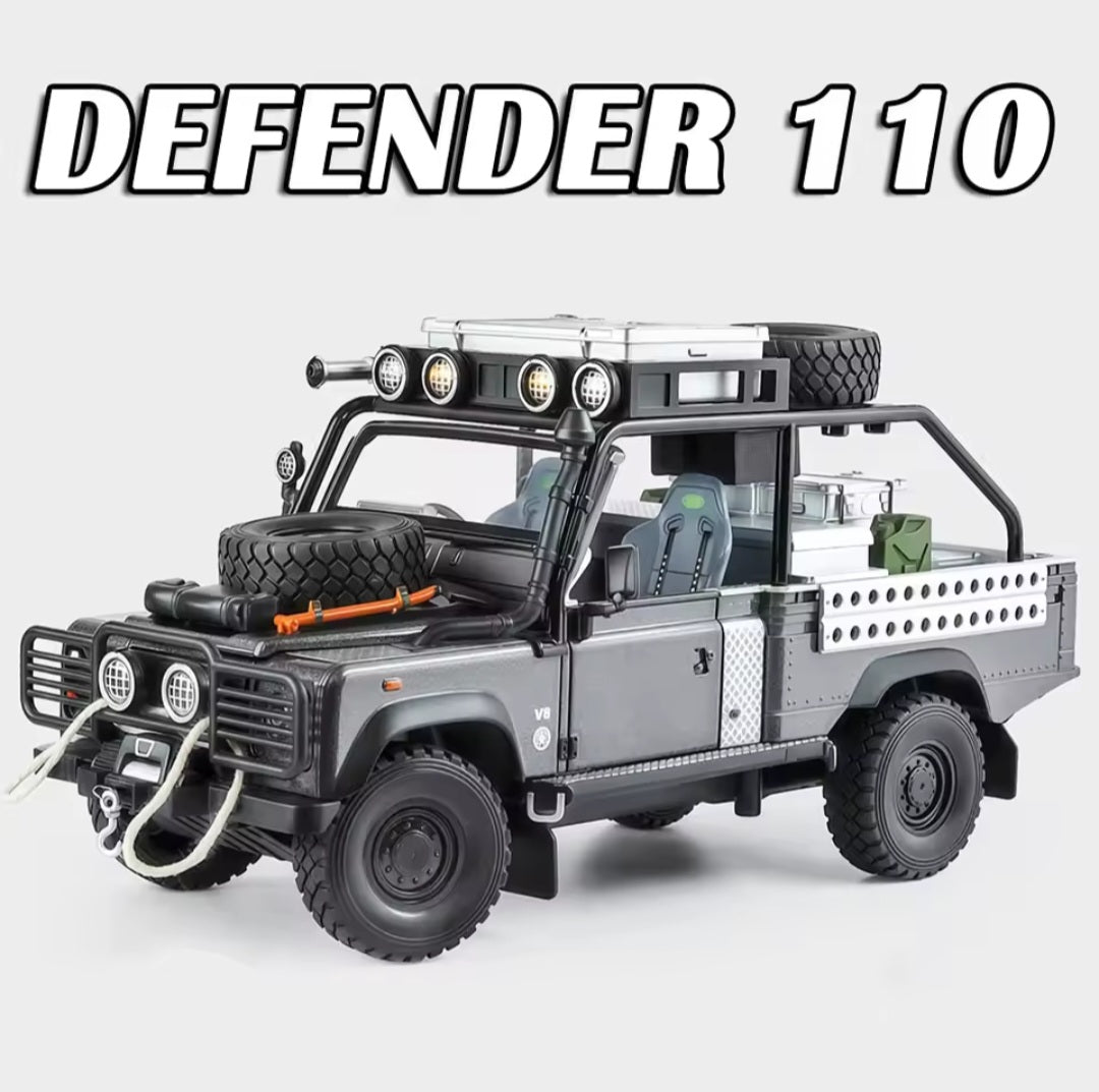 1:24 Defender 110 Range Rover Off-road Vehicle Model Toys Alloy Diecast Doors Opened Pull Back Shock Absorption