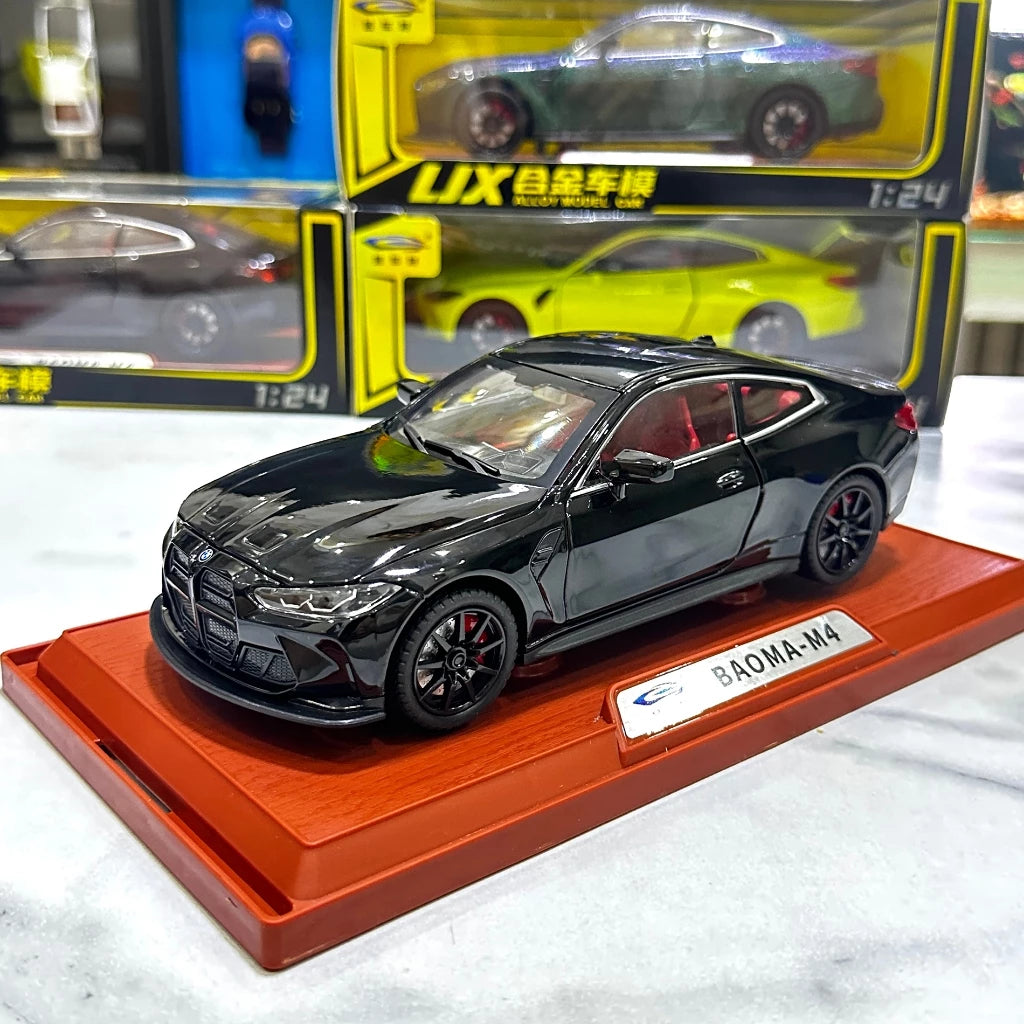 1:24 BMW M4 IM Alloy Miniature Car Diecast Metal Scale Car Model Sound & Light Simulation Collection Children Toy Vehicle Gift