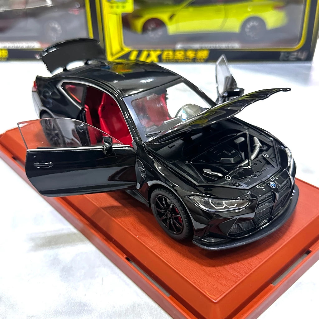1:24 BMW M4 IM Alloy Miniature Car Diecast Metal Scale Car Model Sound & Light Simulation Collection Children Toy Vehicle Gift