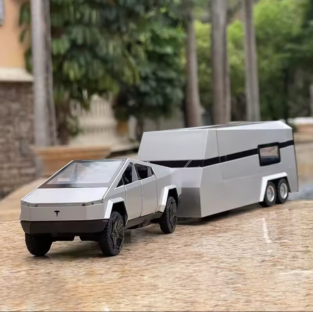1:32 Cyber toy truck Model Y Trailer Car Alloy Diecasts & Toy Vehicles Metal Toy Car Model Sound and light Collection Kids Toy