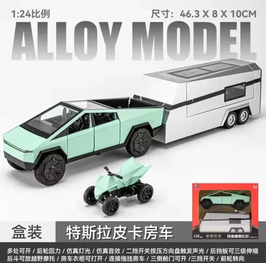 1:32 Cyber toy truck Model Y Trailer Car Alloy Diecasts & Toy Vehicles Metal Toy Car Model Sound and light Collection Kids Toy