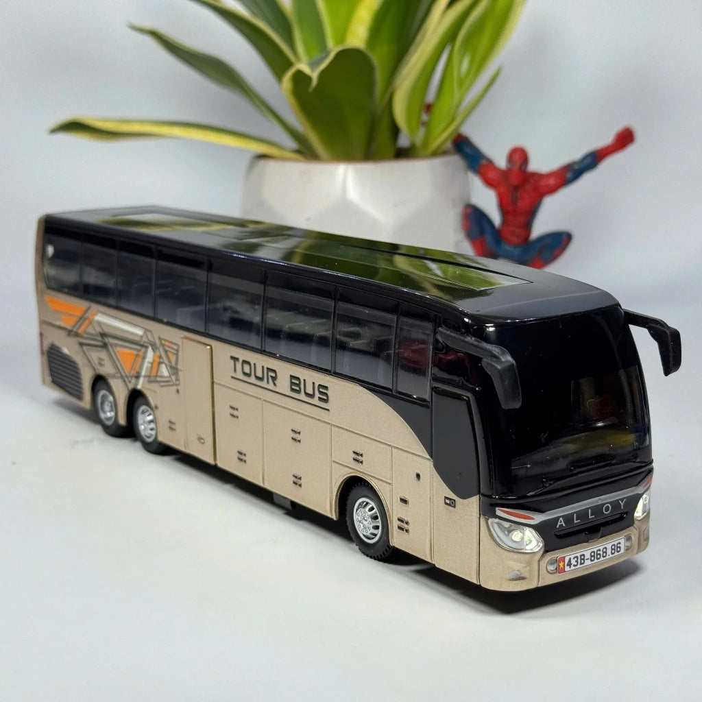 1:30 business long distance single decker Bus alloy diecast model light and sound pull back