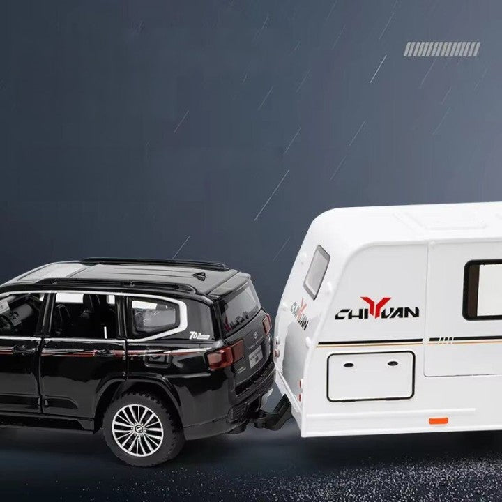 Diecast Model Toyota Land Cruiser LC300 Trailer Camping RV 1/32
