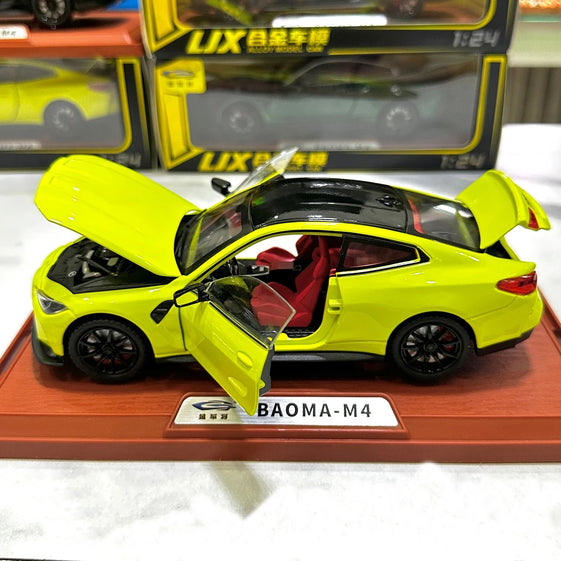1:24 BMW M4 IM Alloy Miniature Car Diecast Metal Scale Car Model Sound & Light Simulation Collection Children Toy Vehicle Gift