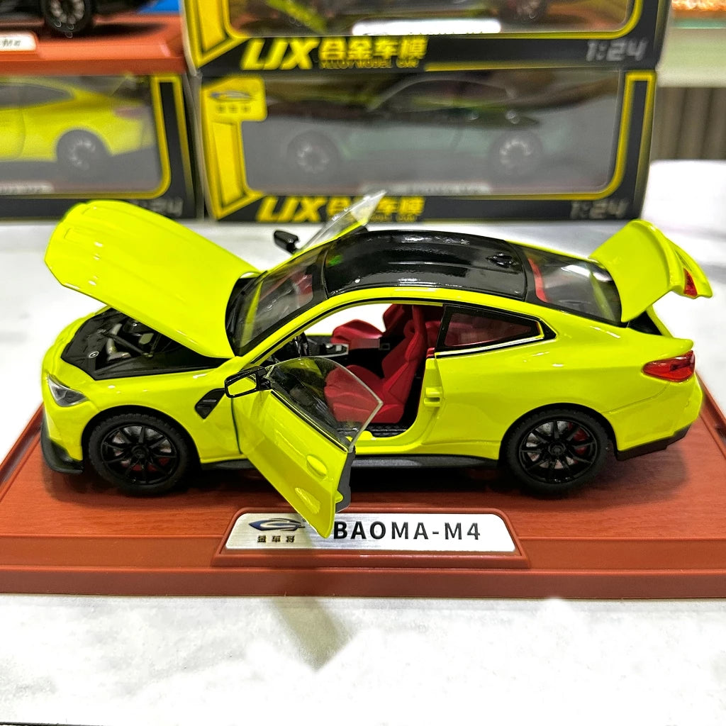 1:24 BMW M4 IM Alloy Miniature Car Diecast Metal Scale Car Model Sound & Light Simulation Collection Children Toy Vehicle Gift