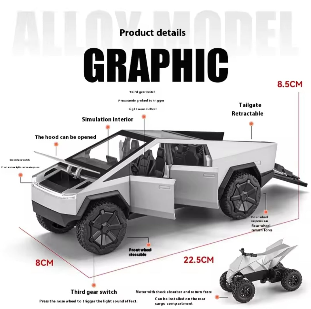 1:24 Tesla Cybertruck Pickup Alloy Car Model Diecasts Metal Toy Off-road Vehicles Car Model Simulation Sound and Light