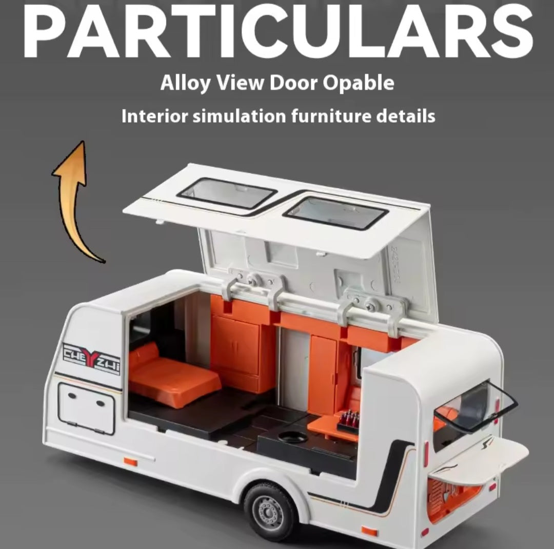 1/20 Cullinan SUV Alloy Trailer RV Car Model Diecast Metal Camper Van Motorhome Touring Car Vehicles Model Sound Light Kids Gift
