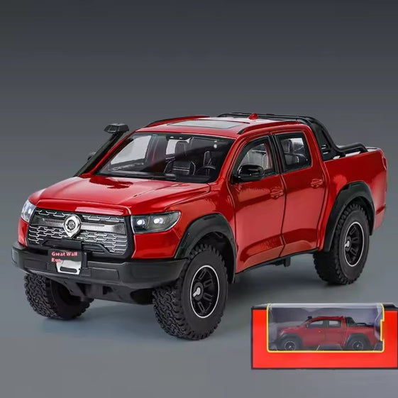 1:24 GWM POER Vanguard Pickup Alloy Car Model Diecast Metal Off-road Vehicles Car Model Simulation Sound and Light