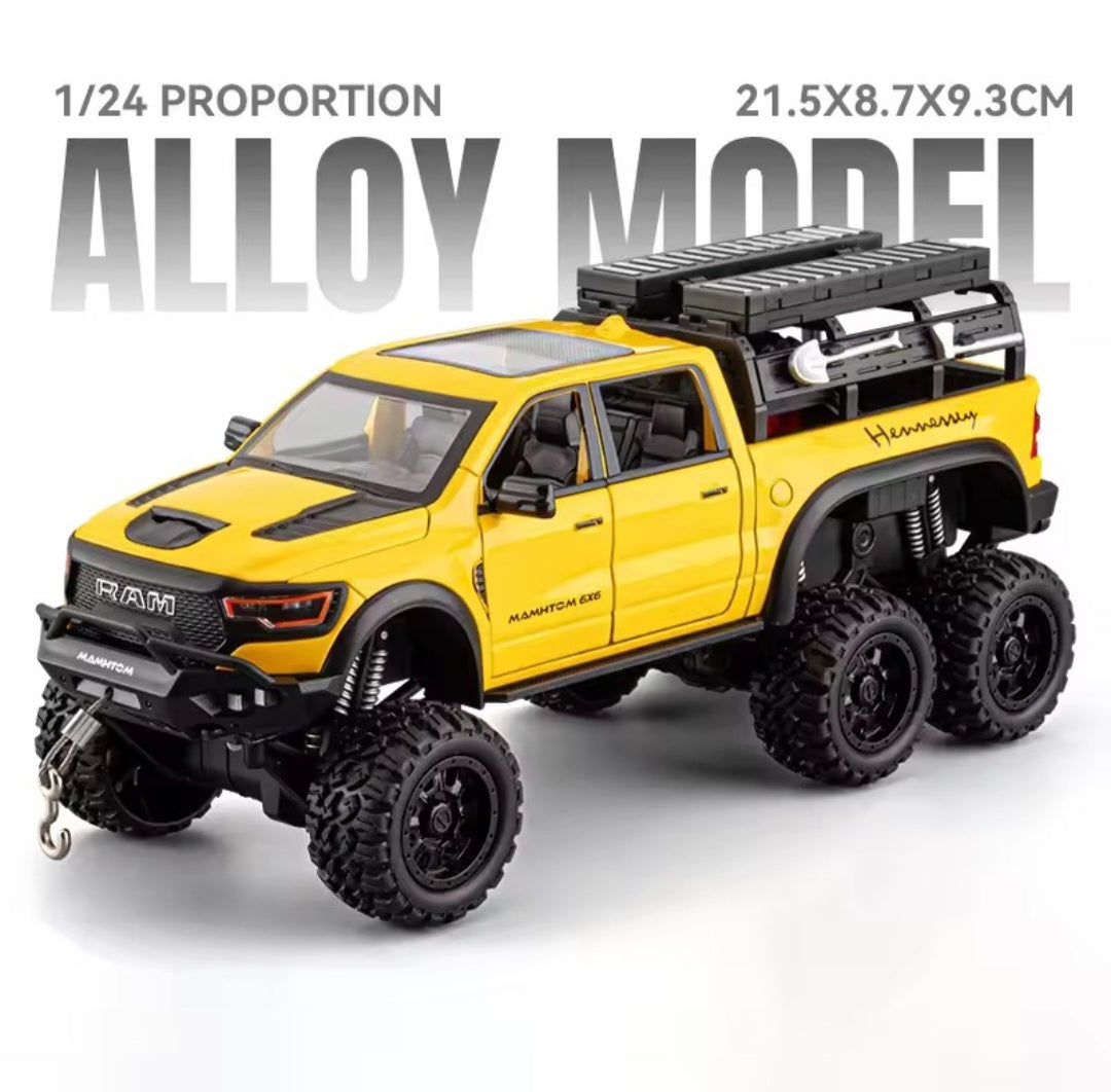 1:24 Dodge Mammoth RAM 1000 TRX 6x6 Pickup Metal Alloy Diecast Model Car Children's Toy Car With Light Collections