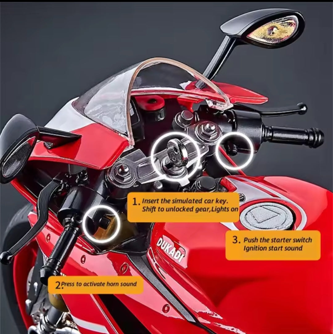 Key Start 1:9 1199 Panigale Alloy Racing Motorcycle Model Diecast Track Sports Motorcycle Model Sound Light With Spray Kids Toys