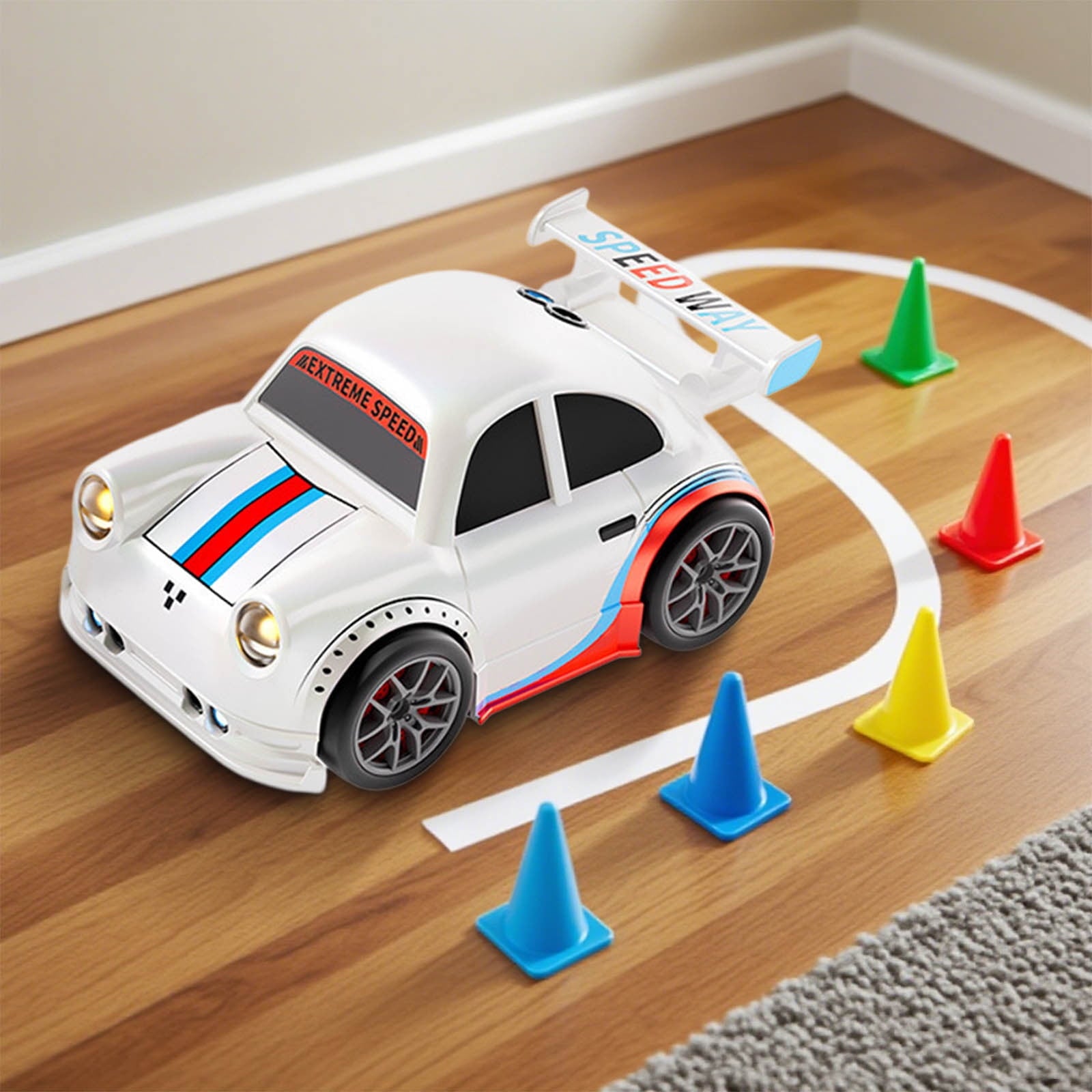 2.4G RC Drift Car Rechargeable Remote Control Stunt Vehicle with Lights & Sounds, Rotating Drift Racing Toy for Kids Indoor Gift