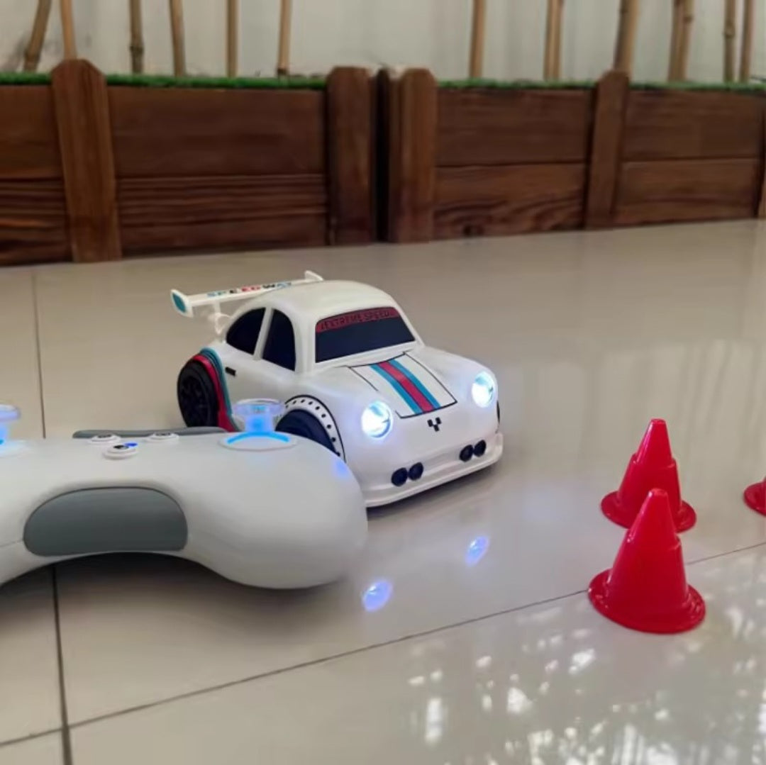 2.4G RC Drift Car Rechargeable Remote Control Stunt Vehicle with Lights & Sounds, Rotating Drift Racing Toy for Kids Indoor Gift