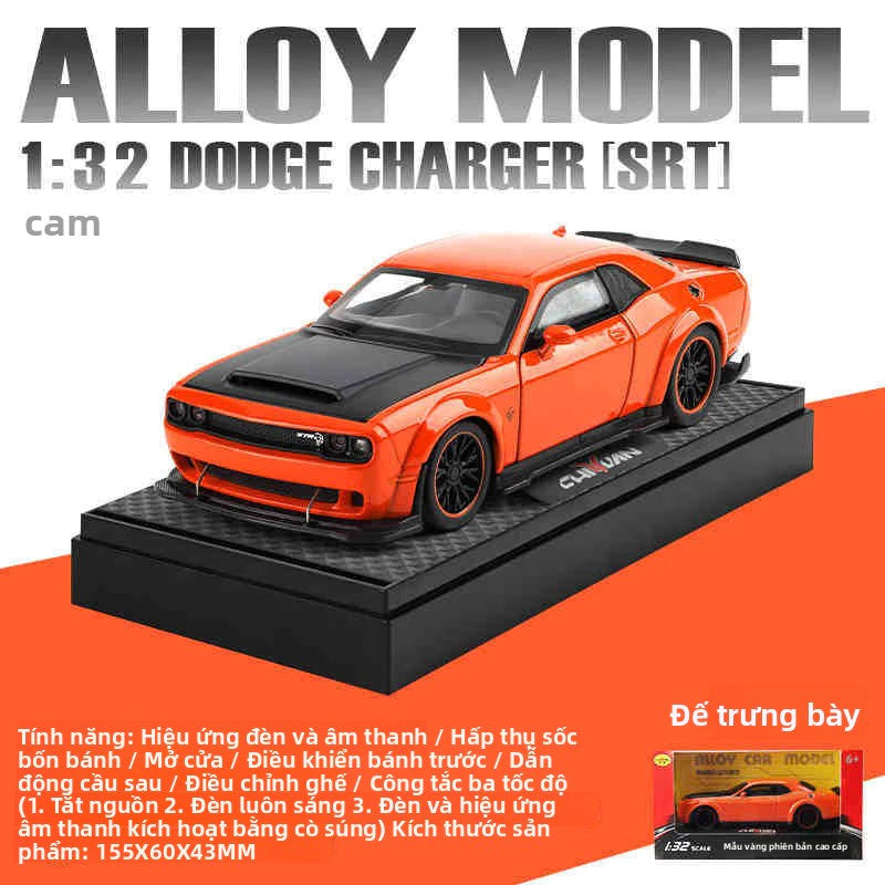 1:32 Dodge Challenger Hellcat SRT Alloy Car Model Sound Light Pull Back Metal Toy Vehicle Boy Gift Collection