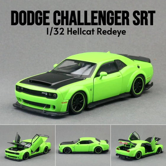 1:32 Dodge Challenger Hellcat SRT Alloy Car Model Sound Light Pull Back Metal Toy Vehicle Boy Gift Collection
