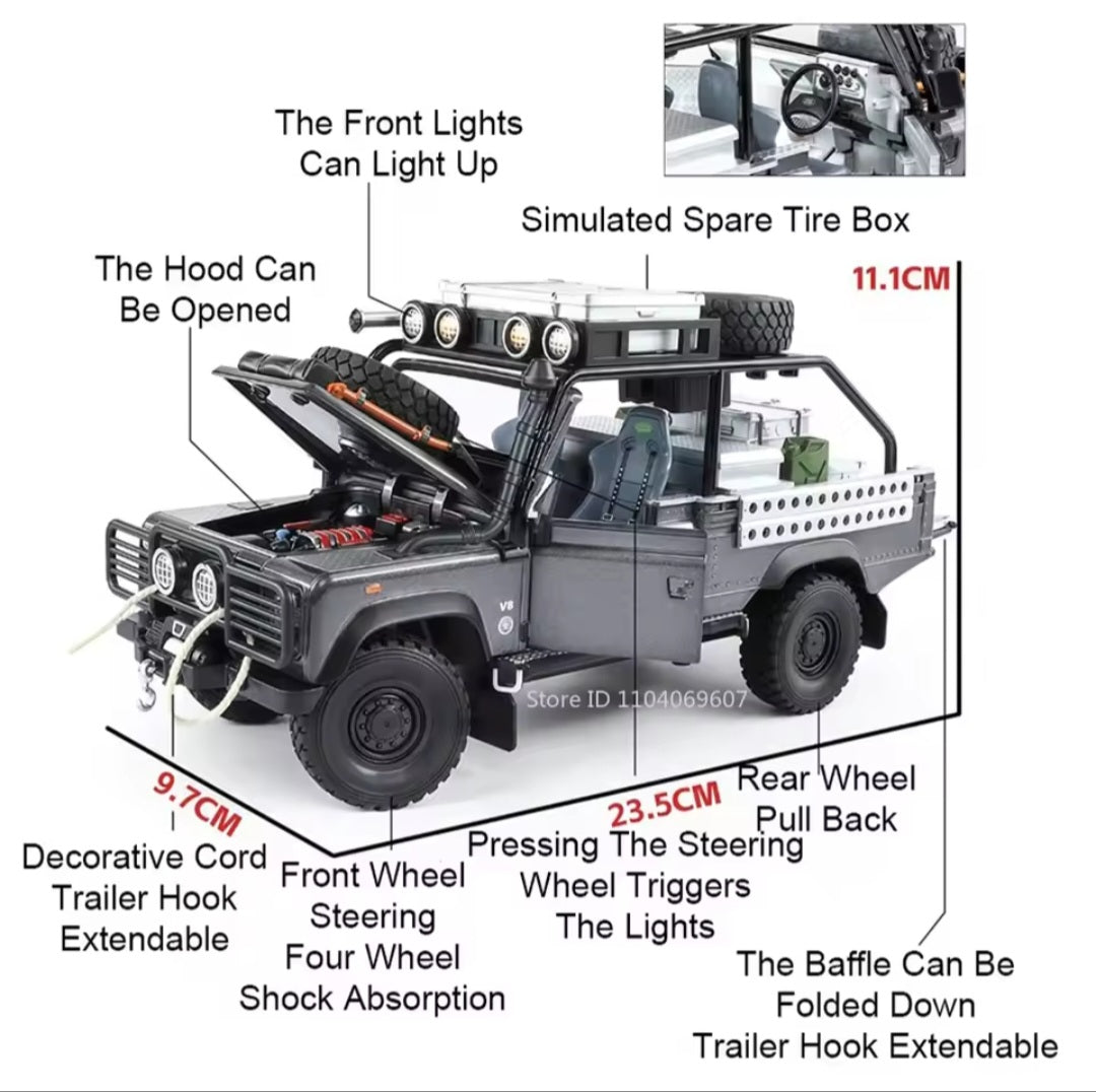1:24 Defender 110 Range Rover Off-road Vehicle Model Toys Alloy Diecast Doors Opened Pull Back Shock Absorption