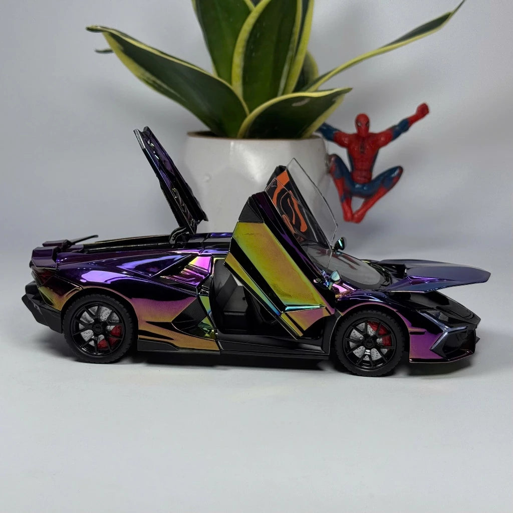 1:24 Revuelto Spray Model Toy Sports Cars Alloy Diecast Miniature Supercars Sound Light Doors Opened Pull Back