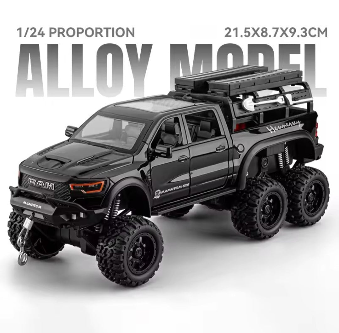 1:24 Dodge Mammoth RAM 1000 TRX 6x6 Pickup Metal Alloy Diecast Model Car Children's Toy Car With Light Collections