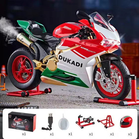 Key Start 1:9 1199 Panigale Alloy Racing Motorcycle Model Diecast Track Sports Motorcycle Model Sound Light With Spray Kids Toys
