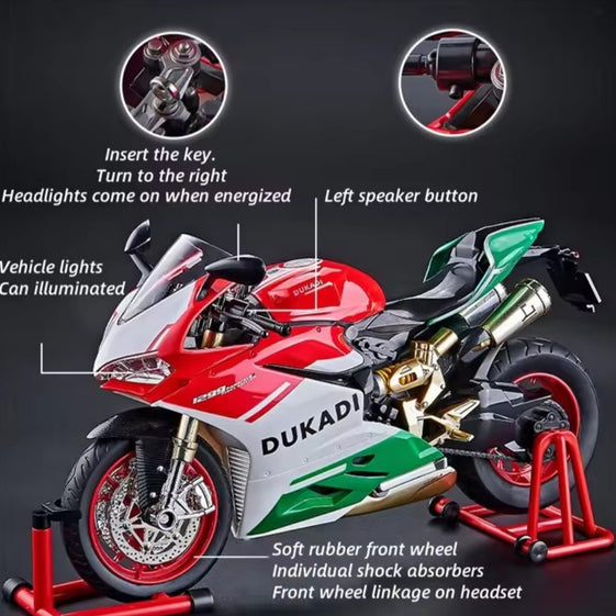 Key Start 1:9 1199 Panigale Alloy Racing Motorcycle Model Diecast Track Sports Motorcycle Model Sound Light With Spray Kids Toys