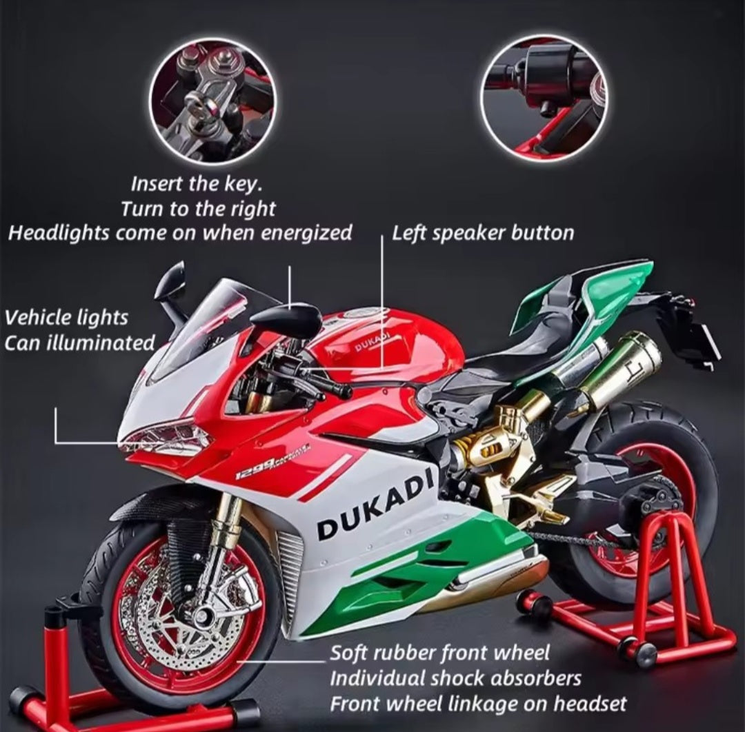 Key Start 1:9 1199 Panigale Alloy Racing Motorcycle Model Diecast Track Sports Motorcycle Model Sound Light With Spray Kids Toys