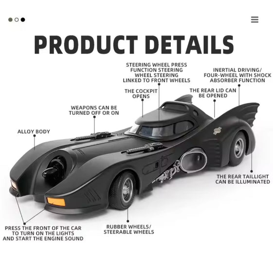 1:18 1989 Batmobile Classic Emotional Chariot Series Alloy Diecast Metal Model Car Sound And Light