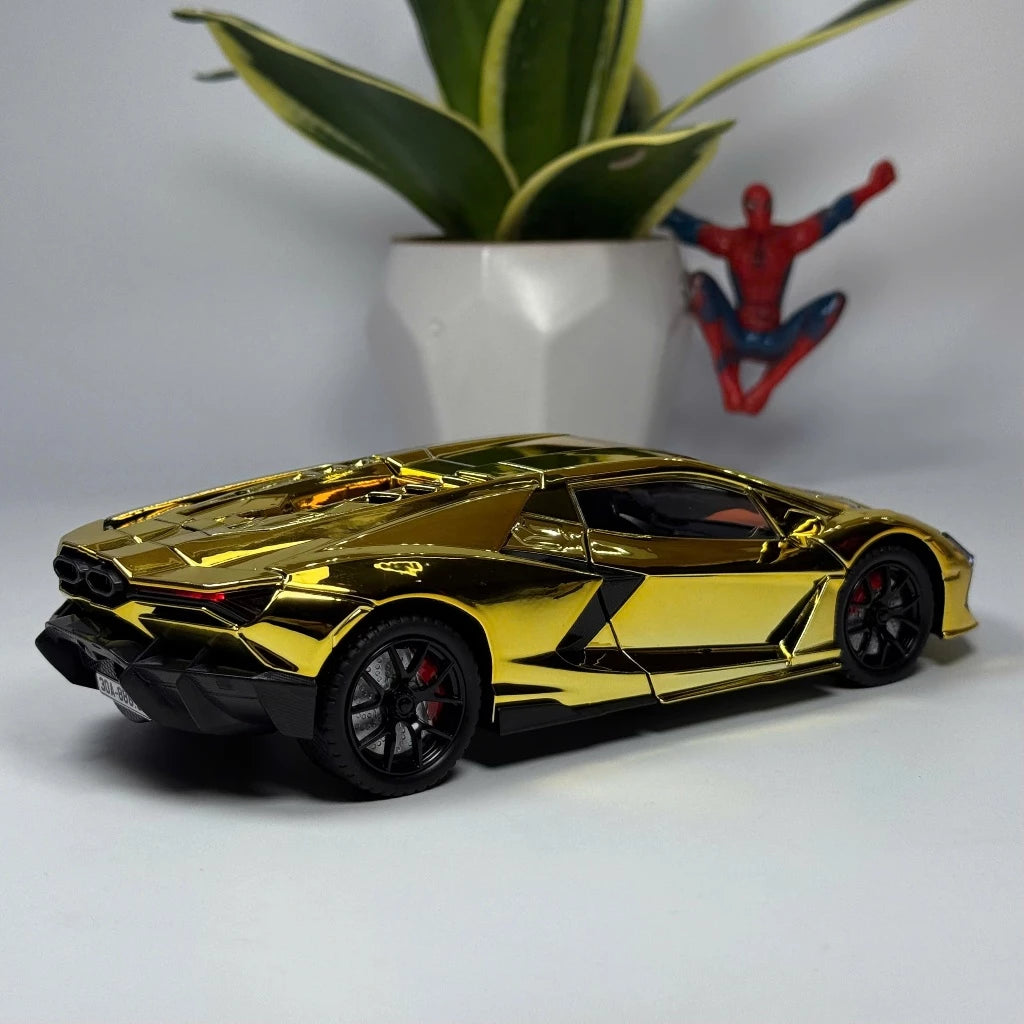 1:24 Revuelto Spray Model Toy Sports Cars Alloy Diecast Miniature Supercars Sound Light Doors Opened Pull Back