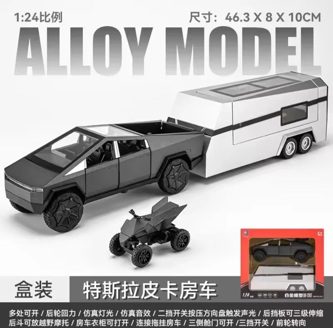 1:32 Cyber toy truck Model Y Trailer Car Alloy Diecasts & Toy Vehicles Metal Toy Car Model Sound and light Collection Kids Toy