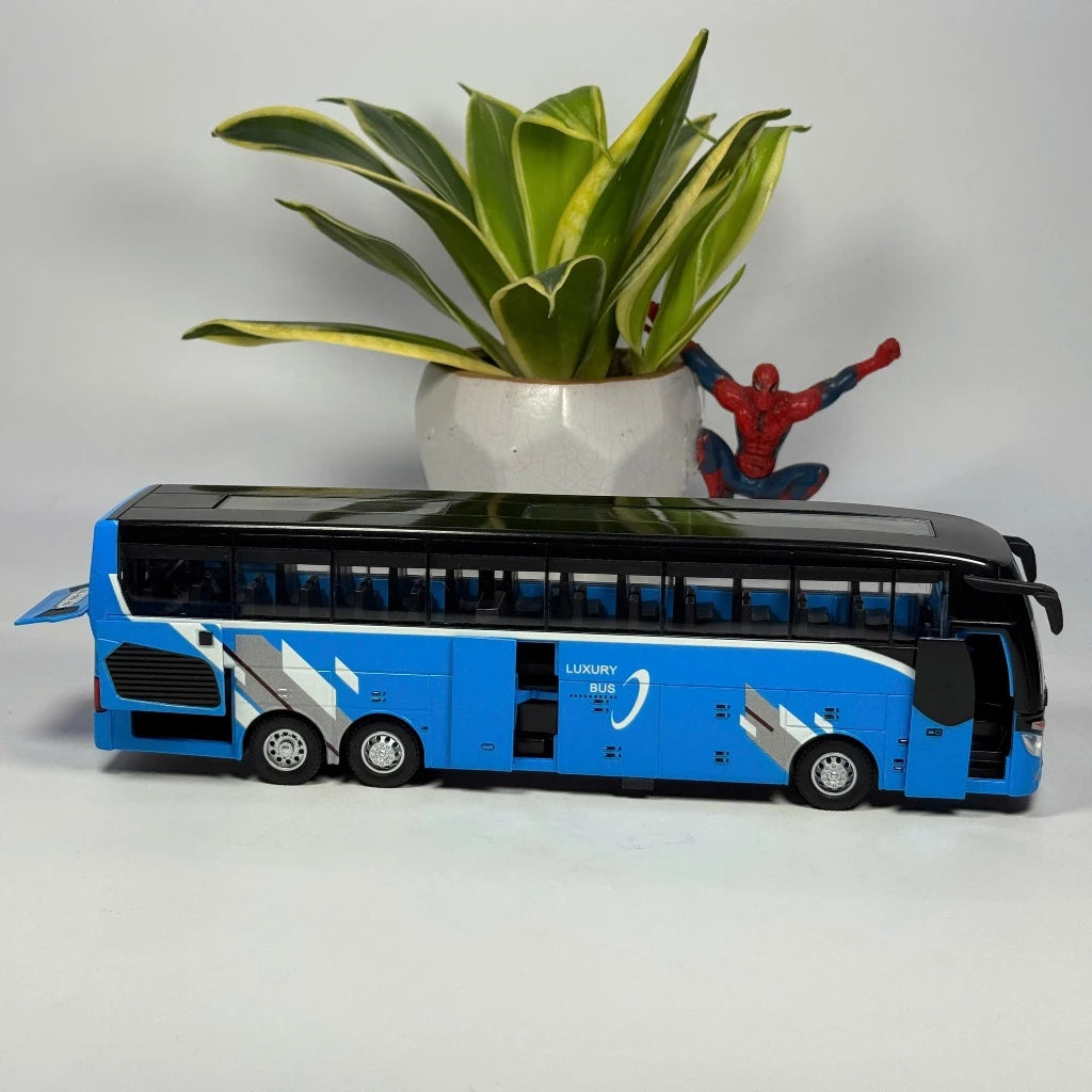 1:30 business long distance single decker Bus alloy diecast model light and sound pull back