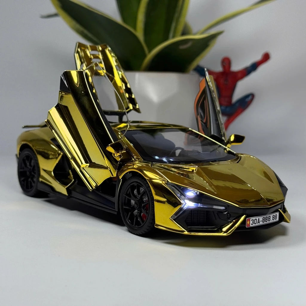 1:24 Revuelto Spray Model Toy Sports Cars Alloy Diecast Miniature Supercars Sound Light Doors Opened Pull Back