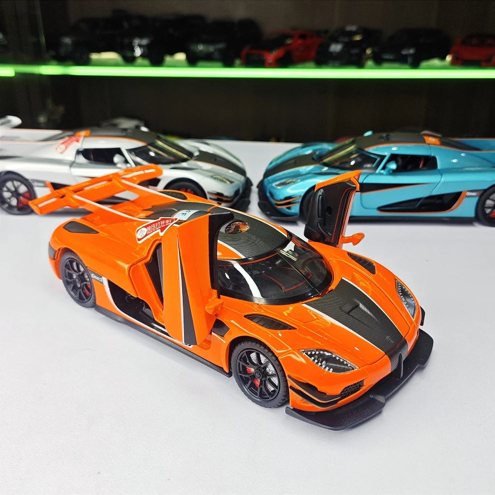 1:24 scale Koenigsegg One:1 supercar model with lights and sound, Newao brand,