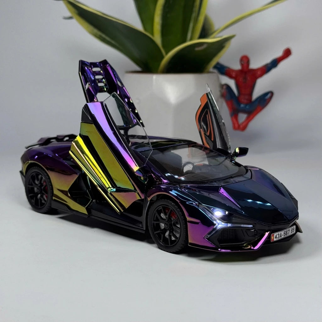 1:24 Revuelto Spray Model Toy Sports Cars Alloy Diecast Miniature Supercars Sound Light Doors Opened Pull Back