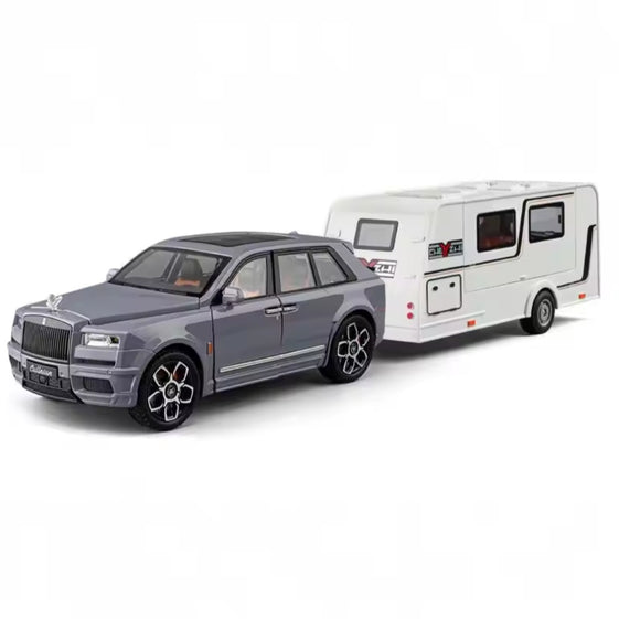 1/20 Cullinan SUV Alloy Trailer RV Car Model Diecast Metal Camper Van Motorhome Touring Car Vehicles Model Sound Light Kids Gift