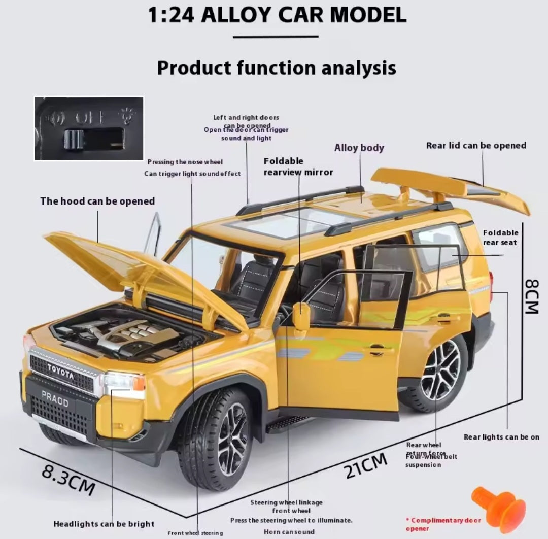 1:24 Prado LC250 LC80 Alloy Model Toy Diecast Metal Miniature Car Doors Opened Sound Light Pull Back Vehice