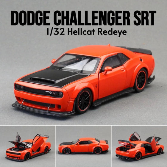 1:32 Dodge Challenger Hellcat SRT Alloy Car Model Sound Light Pull Back Metal Toy Vehicle Boy Gift Collection