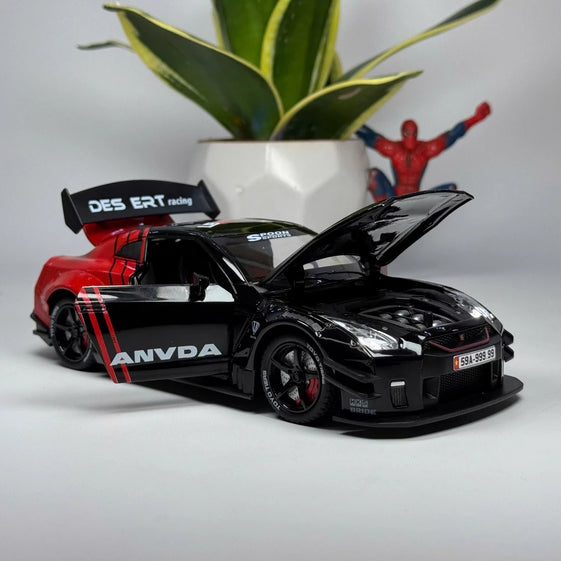 1:24 NISSAN GTR R35 DIECAST ALLOY MODEL CAR WITH SMOKE FUNCTIONS LIGHT AND SOUND DOORS OPENABLE