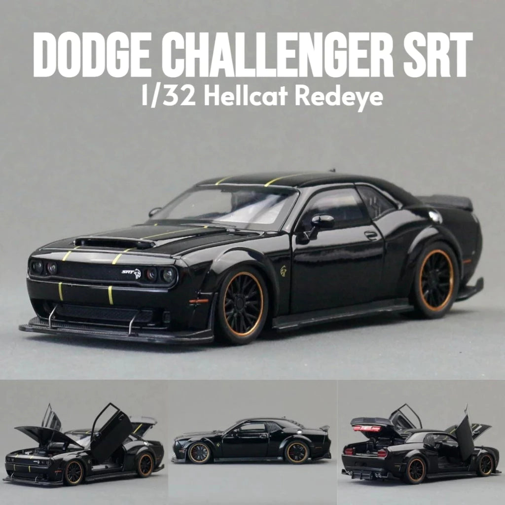 1:32 Dodge Challenger Hellcat SRT Alloy Car Model Sound Light Pull Back Metal Toy Vehicle Boy Gift Collection