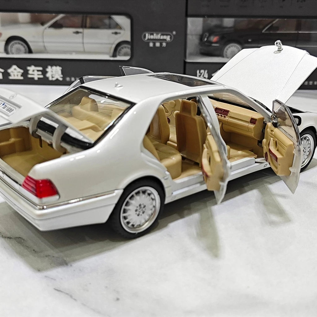 Diecast 1/24 Benzs Vintage W140 320SEL Alloy Car Model Simulation Toy Vehicle Sound Light
