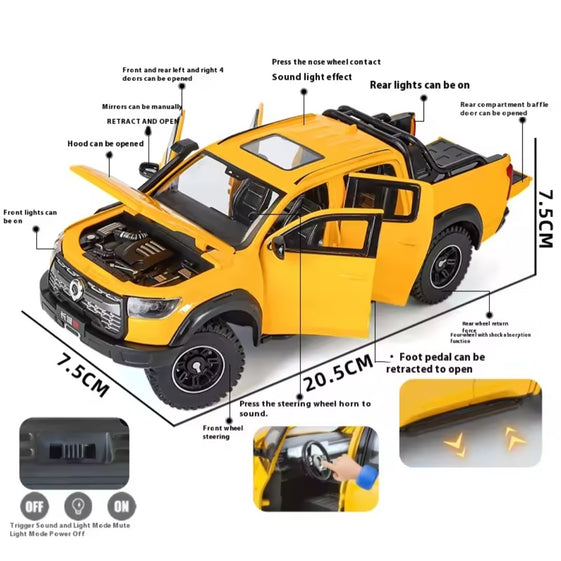 1:24 GWM POER Vanguard Pickup Alloy Car Model Diecast Metal Off-road Vehicles Car Model Simulation Sound and Light