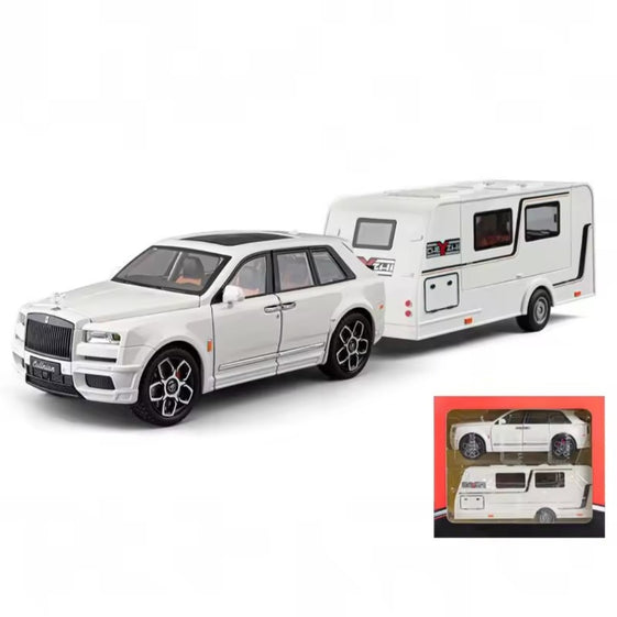1/20 Cullinan SUV Alloy Trailer RV Car Model Diecast Metal Camper Van Motorhome Touring Car Vehicles Model Sound Light Kids Gift