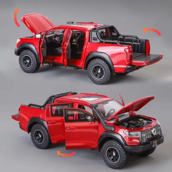 1:24 GWM POER Vanguard Pickup Alloy Car Model Diecast Metal Off-road Vehicles Car Model Simulation Sound and Light