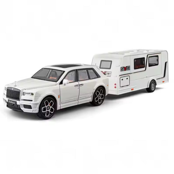1/20 Cullinan SUV Alloy Trailer RV Car Model Diecast Metal Camper Van Motorhome Touring Car Vehicles Model Sound Light Kids Gift