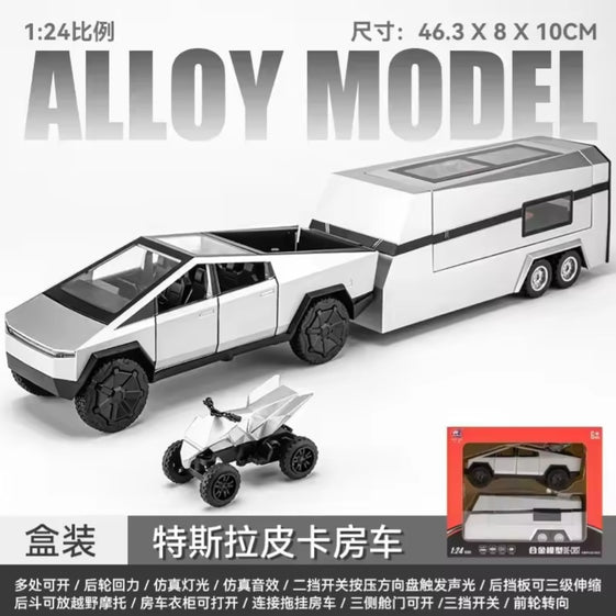1:32 Cyber toy truck Model Y Trailer Car Alloy Diecasts & Toy Vehicles Metal Toy Car Model Sound and light Collection Kids Toy