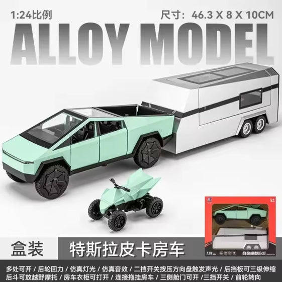 1:32 Cyber toy truck Model Y Trailer Car Alloy Diecasts & Toy Vehicles Metal Toy Car Model Sound and light Collection Kids Toy