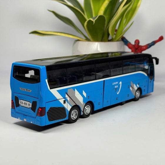 1:30 business long distance single decker Bus alloy diecast model light and sound pull back