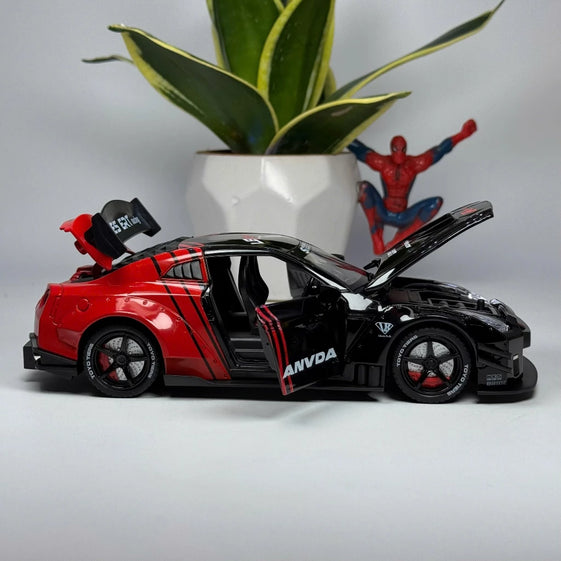 1:24 NISSAN GTR R35 DIECAST ALLOY MODEL CAR WITH SMOKE FUNCTIONS LIGHT AND SOUND DOORS OPENABLE