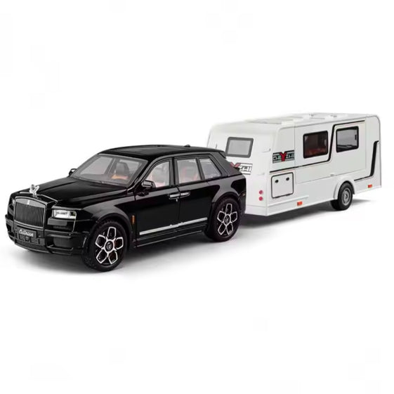 1/20 Cullinan SUV Alloy Trailer RV Car Model Diecast Metal Camper Van Motorhome Touring Car Vehicles Model Sound Light Kids Gift