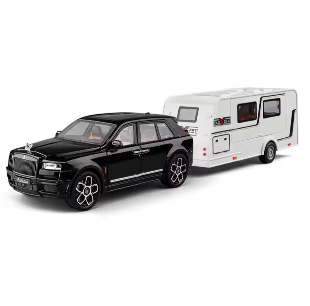1/20 Cullinan SUV Alloy Trailer RV Car Model Diecast Metal Camper Van Motorhome Touring Car Vehicles Model Sound Light Kids Gift
