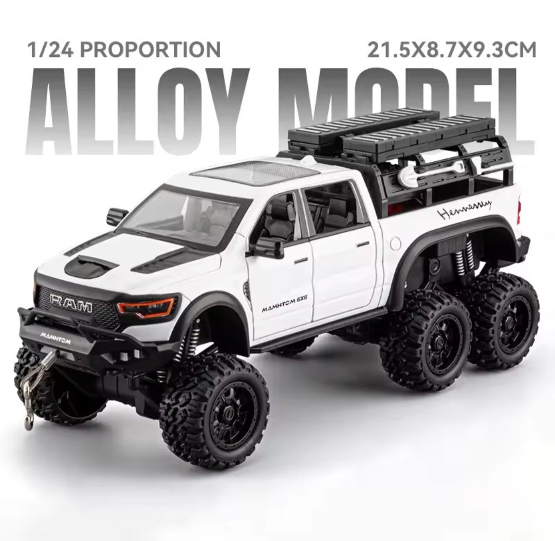 1:24 Dodge Mammoth RAM 1000 TRX 6x6 Pickup Metal Alloy Diecast Model Car Children's Toy Car With Light Collections